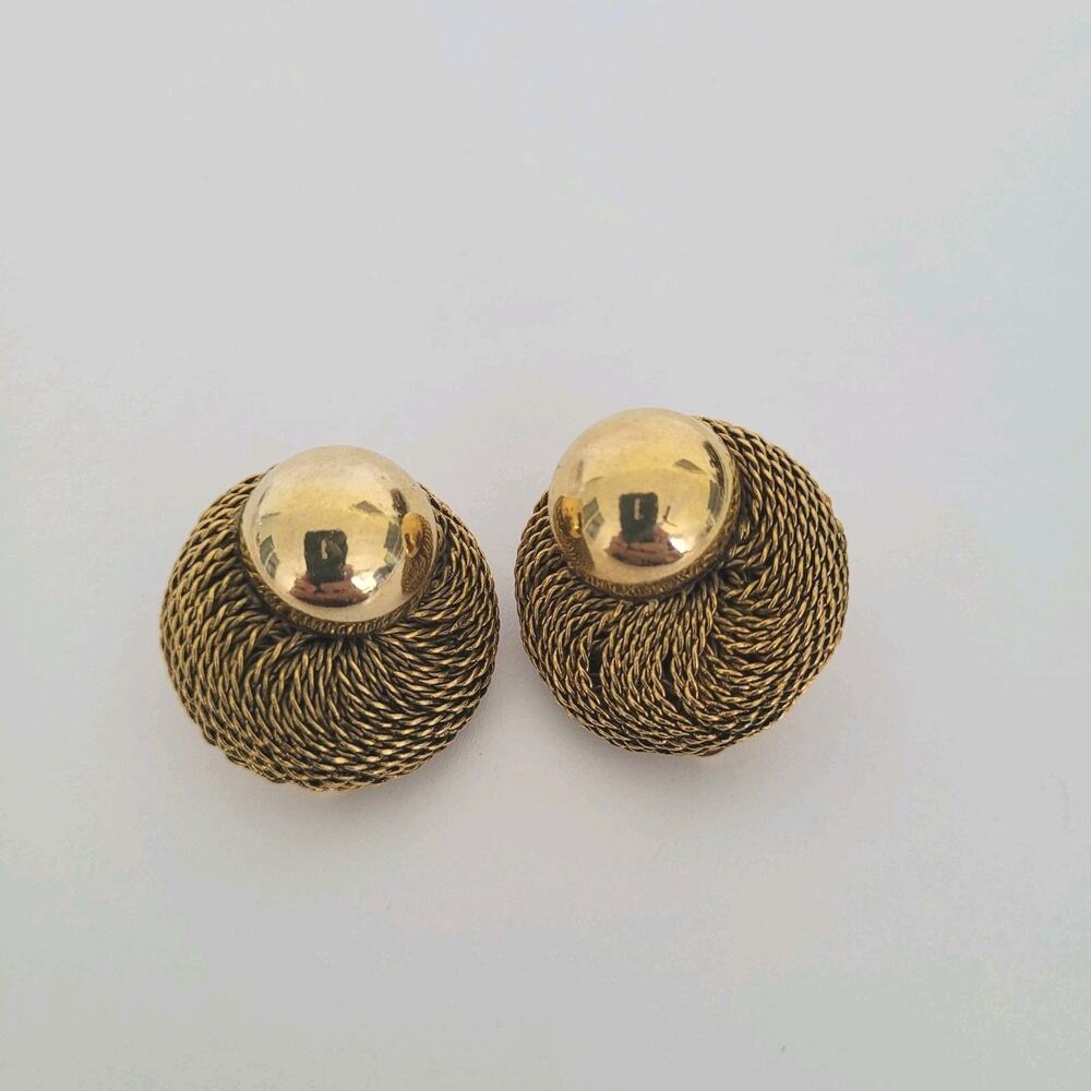 Vintage Moschino Spiral Button Gold Tone Clip on Earrings Round Glam Statement
